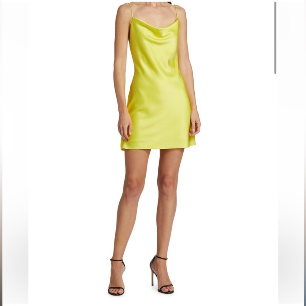 Alice & Olivia Satin Mini Lime Green Dress